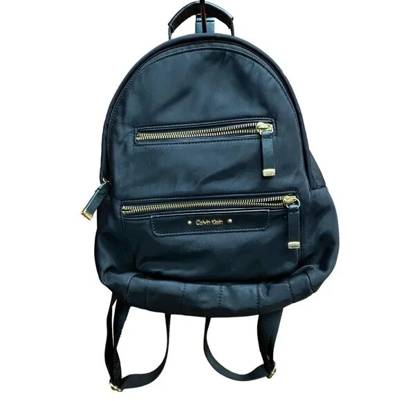 Calvin Klein Mini Back Pack Black Gold Zipper Adjustable Straps Pockets RN54163 Backpacks Calvin Klein Sandi Slim Backpack Black (LV04F3233G  main image 3